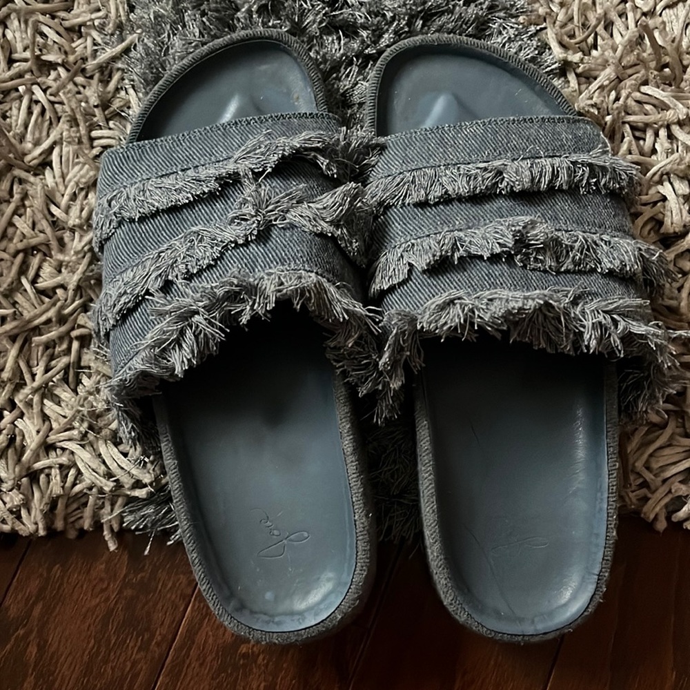 Joie Jaden denim frayed slides